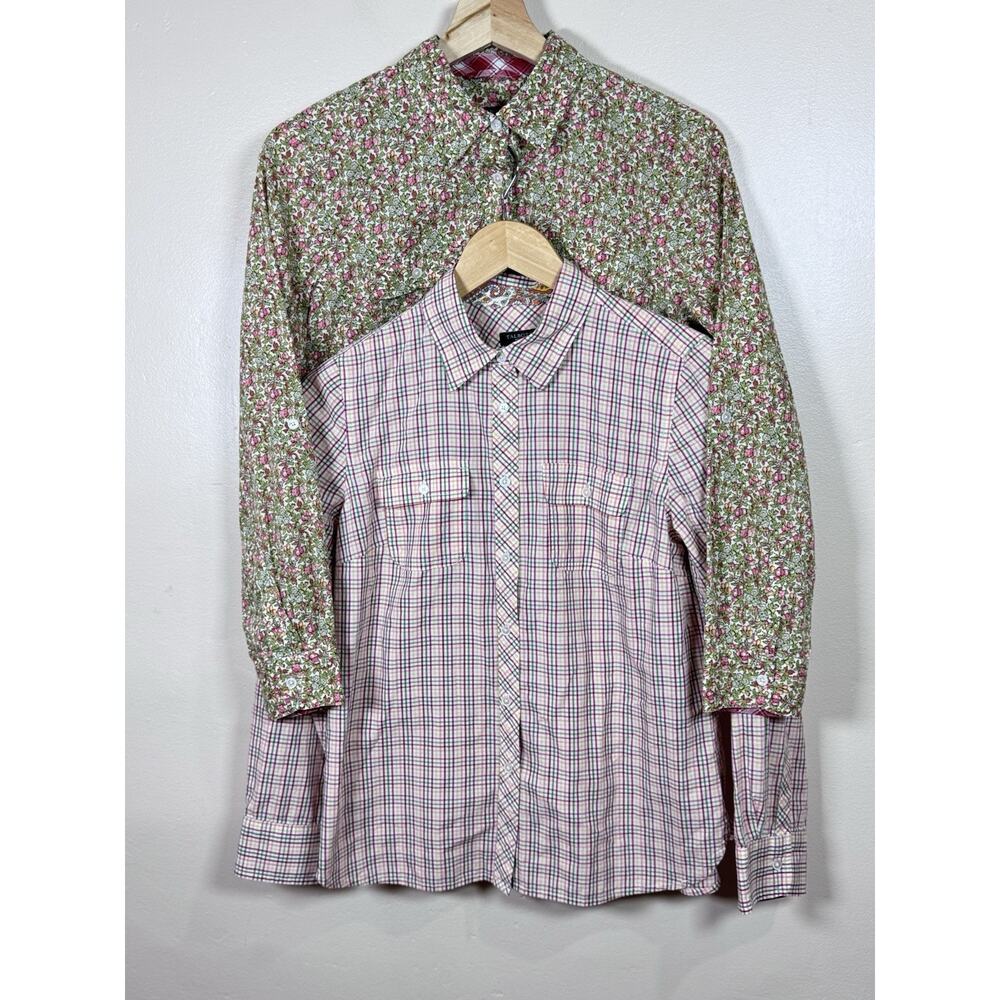 Talbots Womens Button Shirt 100% Cotton Floral Plaid 8P *bundle of 2* Preppy